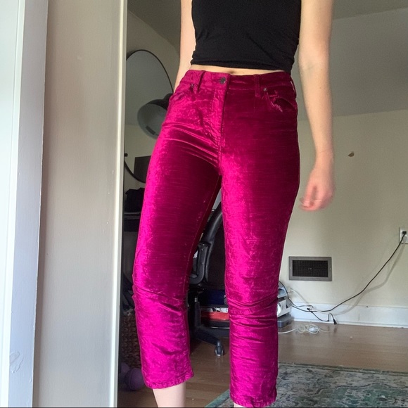 Free People Pants - Free People Magenta Red Velvet Pants